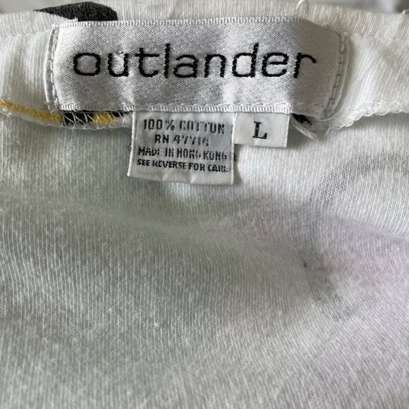 Abstract Graphic Print Asymmetrical Hem Top With Rhinestones White/Multicolor Ou - Picture 6 of 7